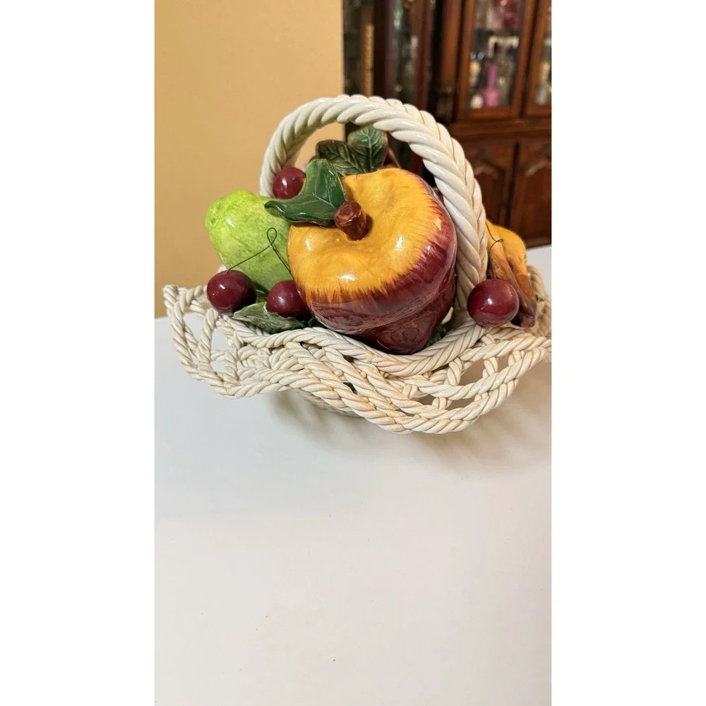 Vintage‎ Italian Style Ceramic Fruit Basket Woven Lattice Centerpiece Decor